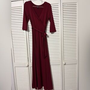 Elegant 3/4 Sleeve Burgundy Wrap Dress